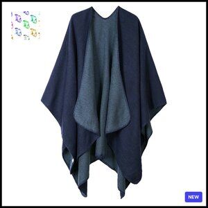Color Block Shawl Wrap Open Front Poncho Cape Retro Chic Oversized